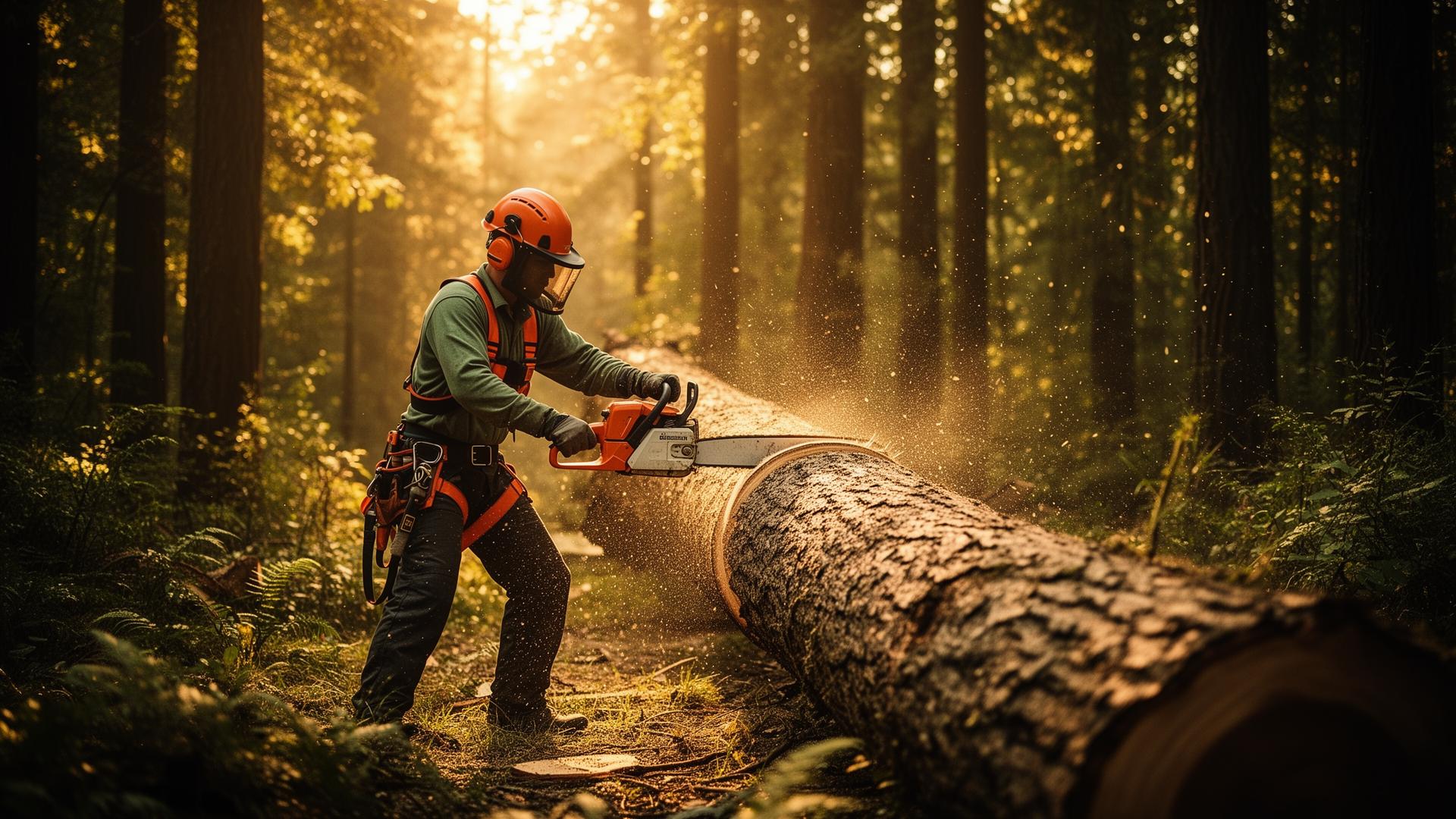 Professional arborist felling a large tree in the Western Cape